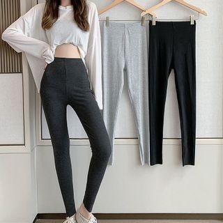 Elastic-waist Plain Slim-fit Leggings