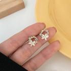 Flower Rhinestone Earring 1 Pair - S925 Silver Needle - Earring - White - One Size