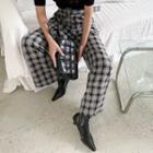 Plaid Wide-leg Pants With Belt Gray - One Size