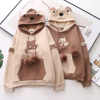 Ear Accent Hood Bear Embroidered Sweatshirt