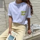 Round-neck Letter Print T-shirt Oatmeal - One Size