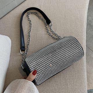 Chain Rhinestone Barrel Crossbody Bag