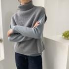 Turtleneck Cap-sleeve Knit Top