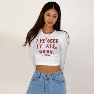 Letter Lace-trim Cropped T-shirt