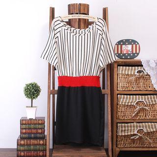 Stripe Panel Short-sleeve Sheath Dress