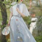 Set: Embroidered Maxi A-line Dress + Capelet
