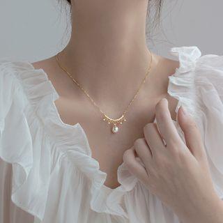925 Sterling Silver Faux Pearl Pendant Necklace Necklace - Gold - One Size