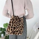 Leopard Print Furry Bucket Bag Black - One Size
