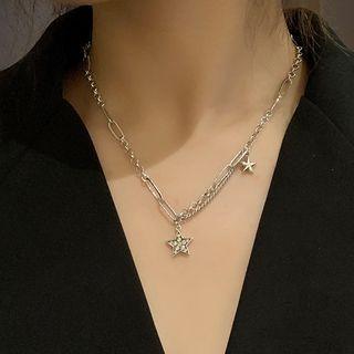 Rhinestone Star Charm Chain Necklace Silver - One Size