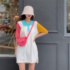 Short-sleeve Contrast-color Mini Polo Dress