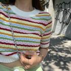 Rainbow Striped Color Block Cropped Knit T-shirt Stripe - One Size