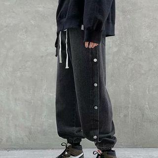 Drawstring Waist Button-side Jeans