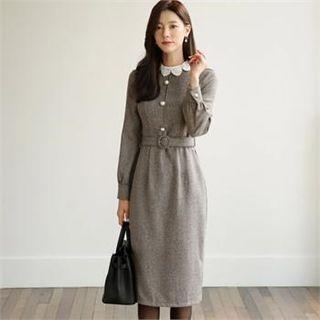Tall Size Lace-collar Dress With Belt