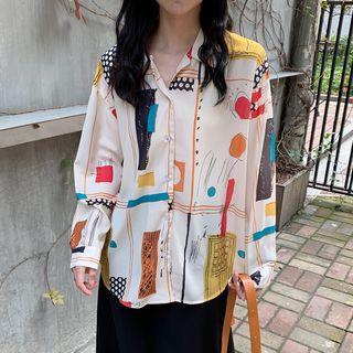 Long Sleeve Print Chiffon Shirt As Shown In Figure - One Size