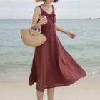 Drawstring Spaghetti Strap Midi A-line Dress