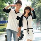 Couple Matching Contrast Trim Long Sleeve T-shirt / Long Sleeve Dress