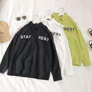 Lettering Long-sleeve Button-down Shirt
