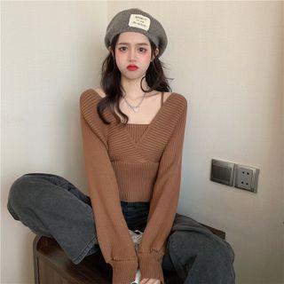 Mock Two-piece Long-sleeve Tie-back Knit Top