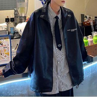 Faux-leather Lettering Jacket
