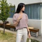 Puff-sleeve Round-neck Lace Top