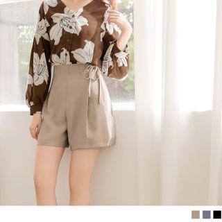 Lace-up Plain A-line Shorts