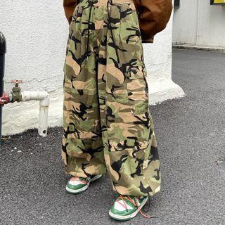 Camo Print Wide Leg Cargo Pants