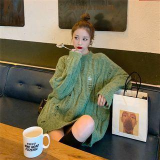 Ribbed Cable Knit Sweater Green - One Size