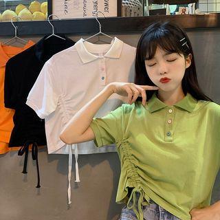 Drawstring Cropped Polo Shirt