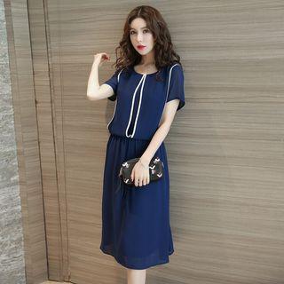 Contrast Trim Short Sleeve Chiffon Dress