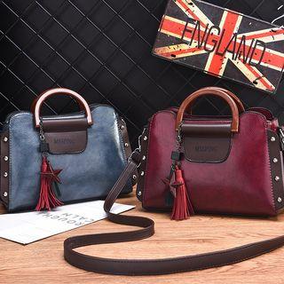 Studded Faux Leather Tote Bag