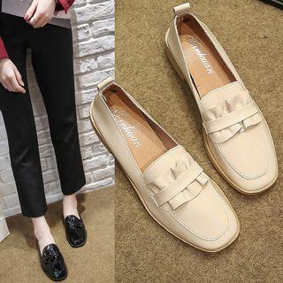 Ruffle Block Heel Loafers
