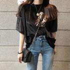 Short-sleeve Leopard Pocket Velvet T-shirt