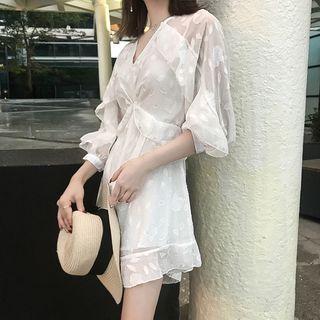 3/4-sleeve Ruffled Chiffon Playsuit