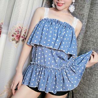 Lace Strap Polka Dot Chiffon Top