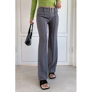 Belted Pintuck Straight-leg Dress Pants