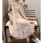 Button Coat / Bell-sleeve Midi Lace Dress / Spaghetti Strap Dress / Set