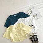 Short-sleeve Square-neck Slit-hem Crop Top