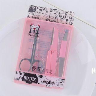 Set: Stainless Steel Eyebrow Scissors + Razor + Tweezers Pink & Silver - One Size