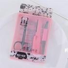 Set: Stainless Steel Eyebrow Scissors + Razor + Tweezers Pink & Silver - One Size