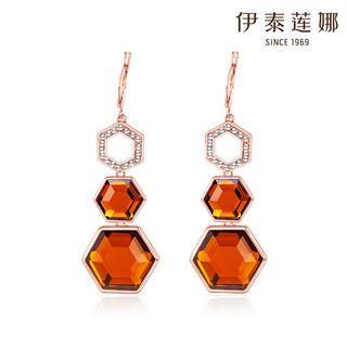 Cz & Swarovski Elements Crystal Hexagon Drop Earrings