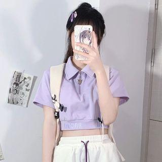 Short-sleeve Half-zip Crop Polo Shirt