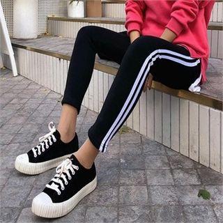 Contrast-trim Leggings Pants Black - One Size