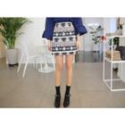 Band-waist Pattern Mini Skirt