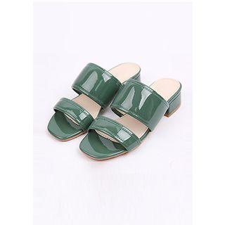 Dual-strap Chunky-heel Patent Mules