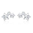 14k White Gold Diamond-cut Stars Earrings