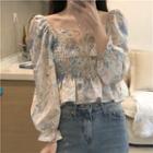 Long-sleeve Floral Top Top - Almond - One Size