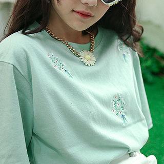 Flower Embroidered Cotton T-shirt