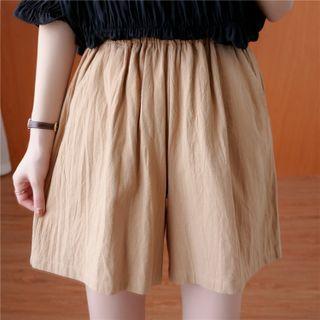 Band-waist Wide Leg Shorts 1028 - Khaki - One Size