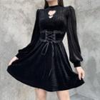 Long-sleeve Lace Up A-line Dress