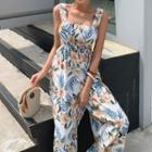 Sleeveless Hawaiian Wide-leg Jumpsuit